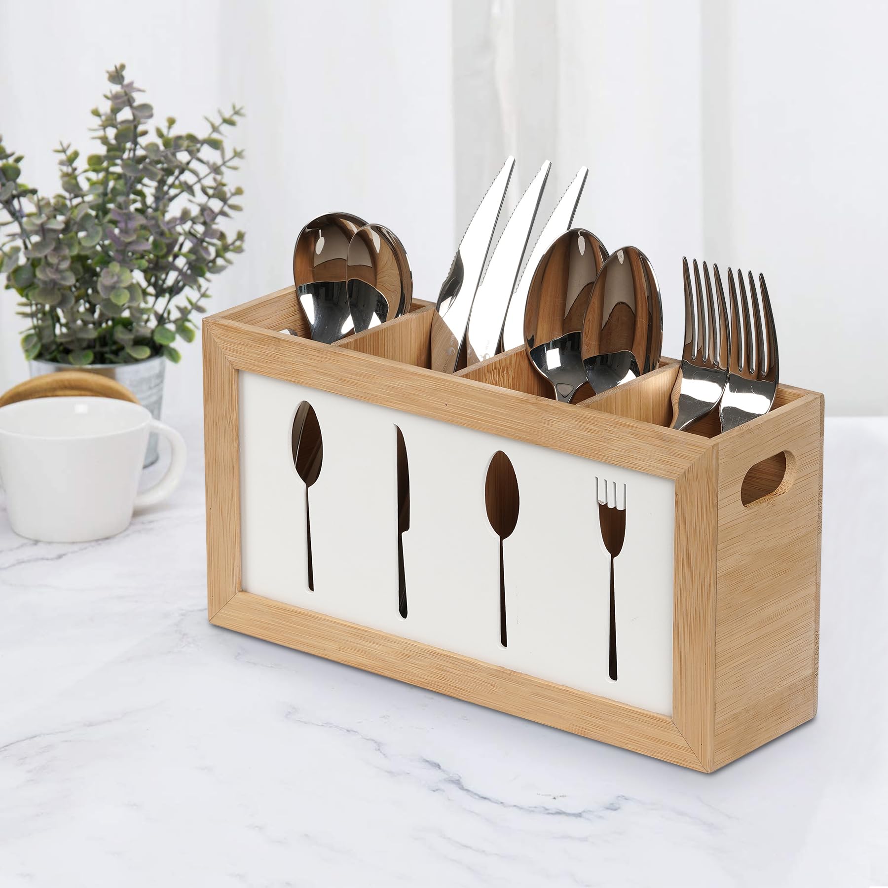 Cabilock Bambus Besteckkasten Mit Deckel – Küchenorganizer Für Essstäbchen, Utensilien & Besteck, 30x9x6 Cm