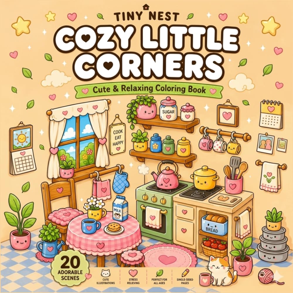 Cozy Little Corners: A Cute & Relaxing Coloring Book for Adults and Teens | Cozy Aesthetic Scenes for Stress Relief: A Relaxing Coloring Book for Adults & Teens