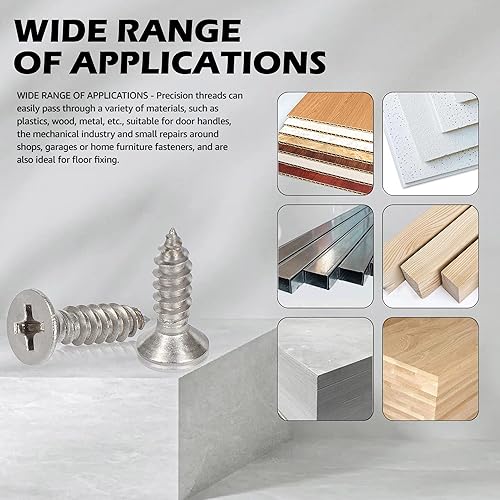 Miniatura 6 de Hession Tornillos para madera de acero inoxidable 304, cabeza plana Phillips, tornillo autorroscante para rosca de chapa, punta afilada, paquete de