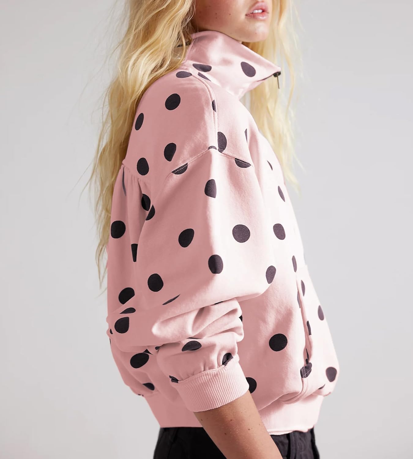 MSBESYOR Womens Polka Dot Sweatshirts Half Zip Oversized Fleece Pullover Top Quarter Zipper Stand Collar 2026 Hoodies Clothes