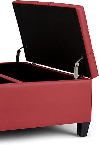 Miniatura 7 de Allora Mesa auxiliar cuadrada de piel sintética de 36 pulgadas de ancho, otomana de almacenamiento, color rojo carmesí