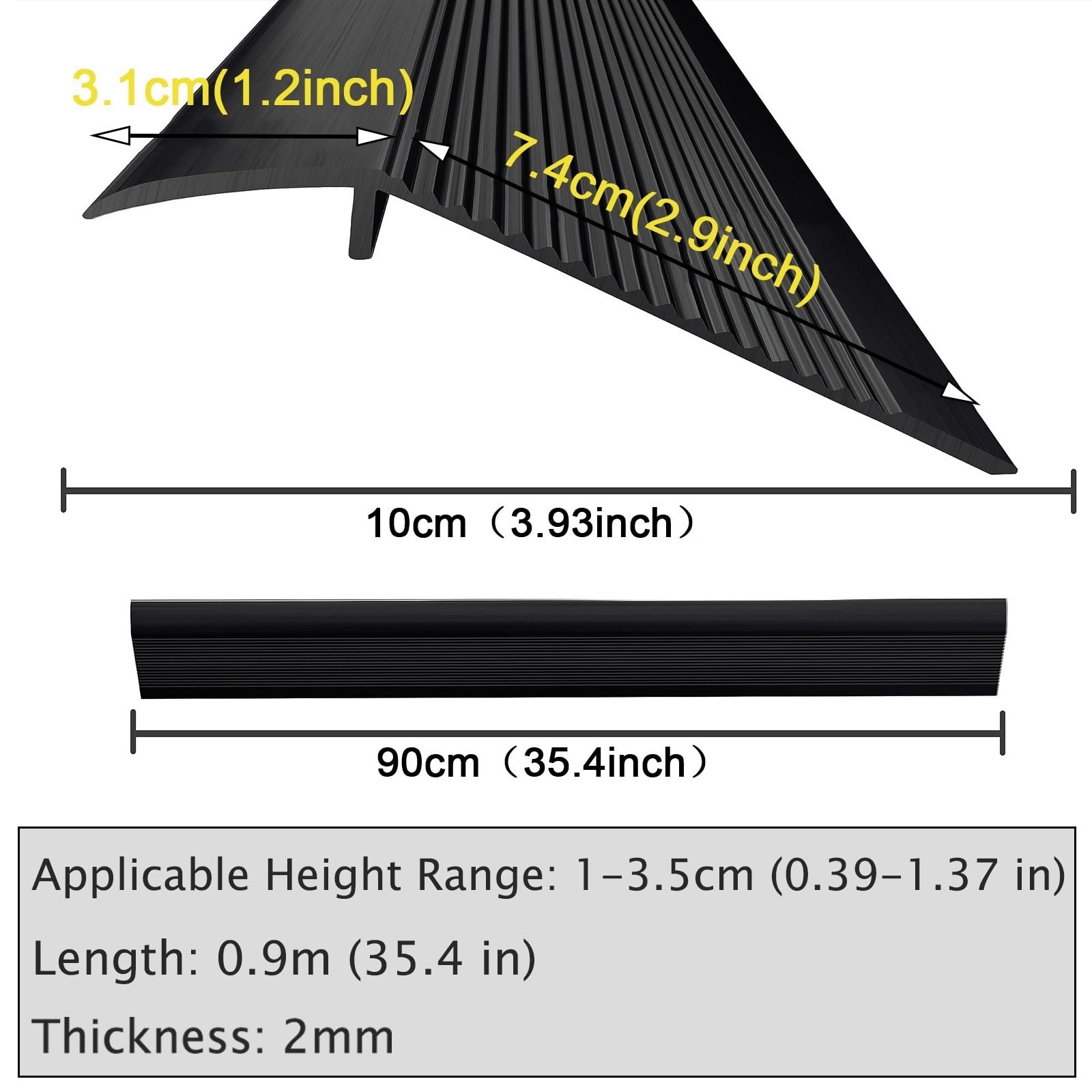 Listwa progowa, 10 cm, bardzo szeroka listwa przejściowa, aluminiowa rampa progowa do wewnątrz i na zewnątrz, antypoślizgowy reduktor drzwi, 80 cm samoprzylepne przejścia podłogowe