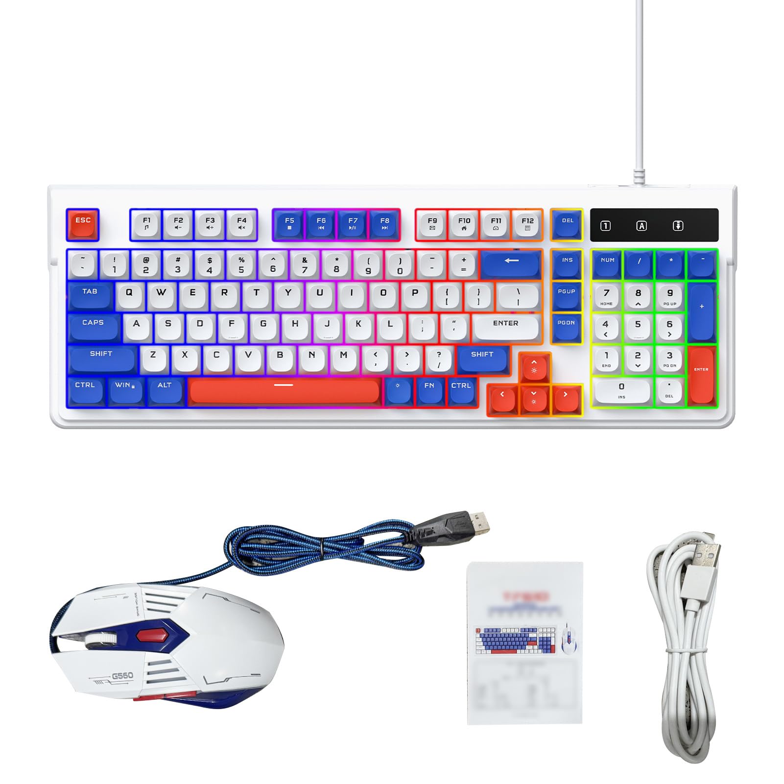 Generic Podświetlana RGB Klawiatura do Gier i Mysz Combo Kompaktowy Układ Multimedialne Klawisze Skrótów dla 98SE/ME/2000/XP/Vista/7/10, Ciche Klawisze do Laptopa Komputer Stancjonarny (Niebieski