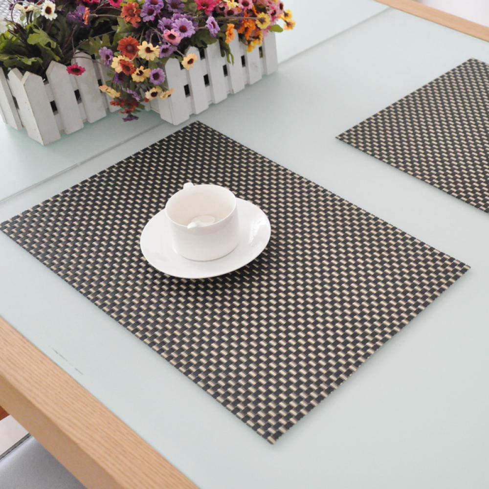 Tischset for den Außenbereich, Kinder-Esstischmatte, Isoliermatte, PVC-Tischmatte, Grove Gray,Hitzebeständige Tischsets(8 Woven Black Gold)