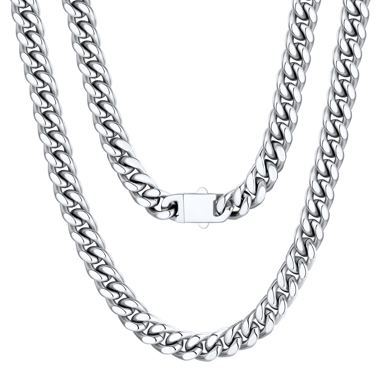 U7 Collar de Cadena Cubana Hombre Acero Inoxidable 316L Cadena Plateada/Dorada/Negra 5/7/9/12mm Ancho 46/51/56/61/66/71/76cm Largo Regalos Originales para Hombre Chico con Caja de Regalo