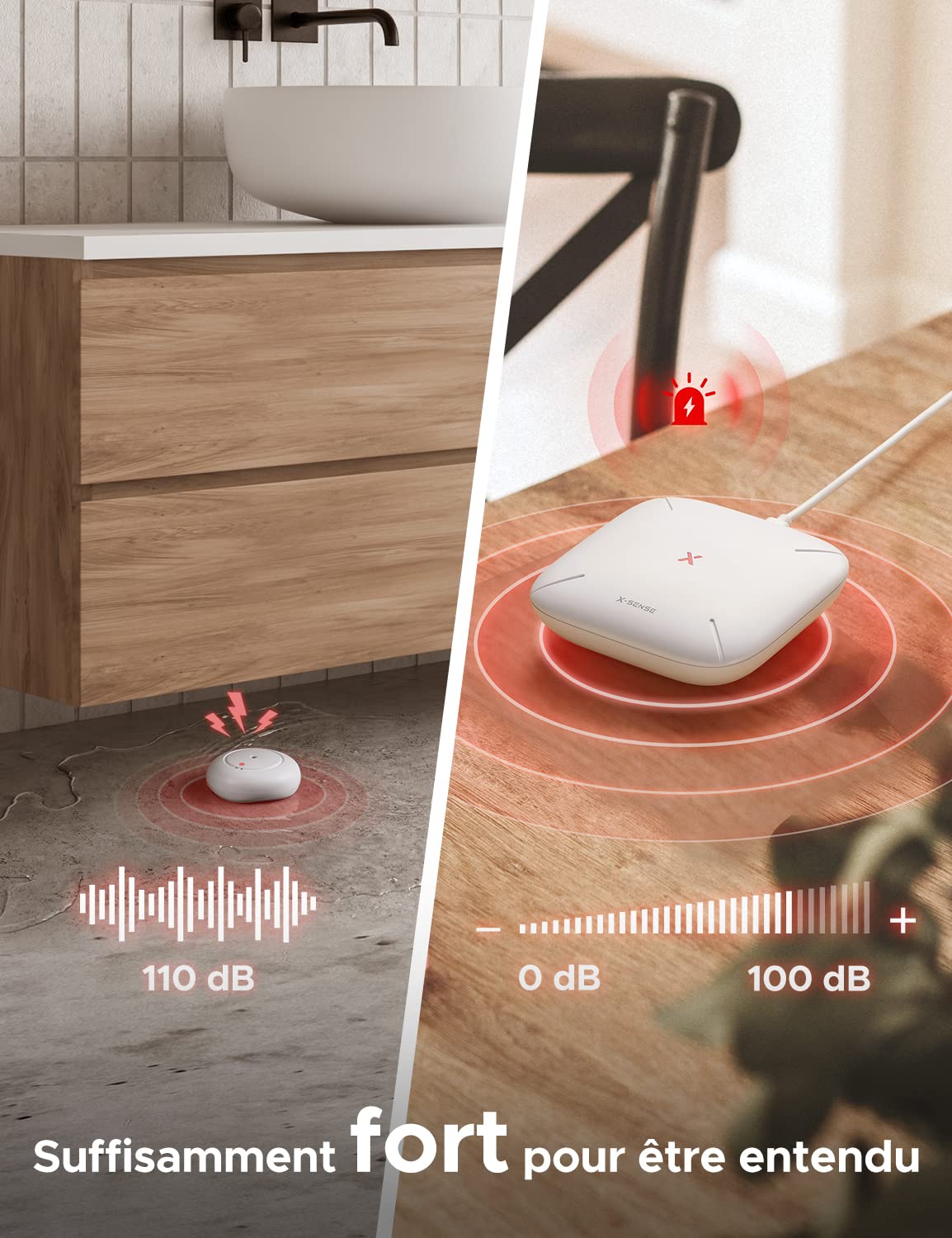 X-Sense Détecteur de Fuite d’Eau Wi-FI avec Station de Base SBS50 SWS54 et Thermomètre-Hygromètre Wi-FI STH0A, Lot de 3