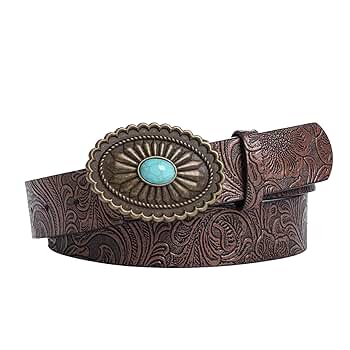 Topbuti Women Men Western Leather Belt Vintage Medieval Turquoise