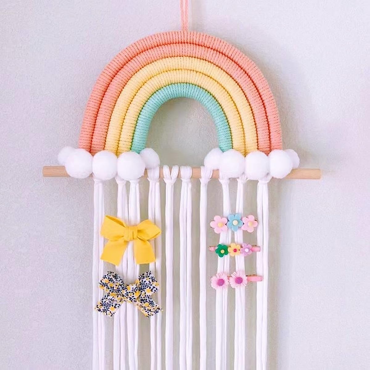Rainbow Macrame Bow Holder Hanging Hair Bow Organizer for Girls Hair Bows Baby Hair Accessories, Woven Hanging Rainbow Clip Organizer Decor Bow Hanger for Nursery Room Decors (ORANGE)