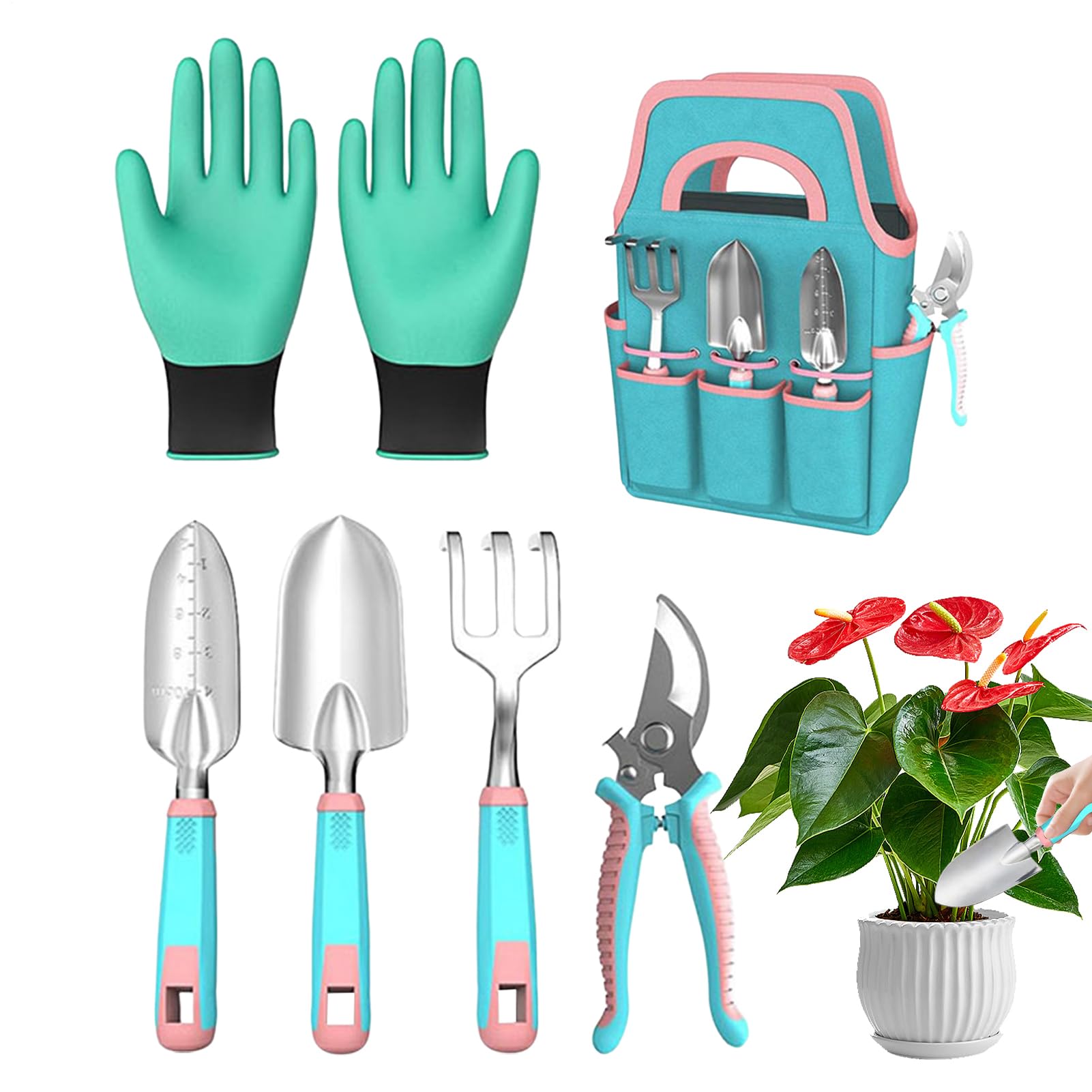 Kit de Jardinage Transplantoir Grattoir Sécateur avec Gants