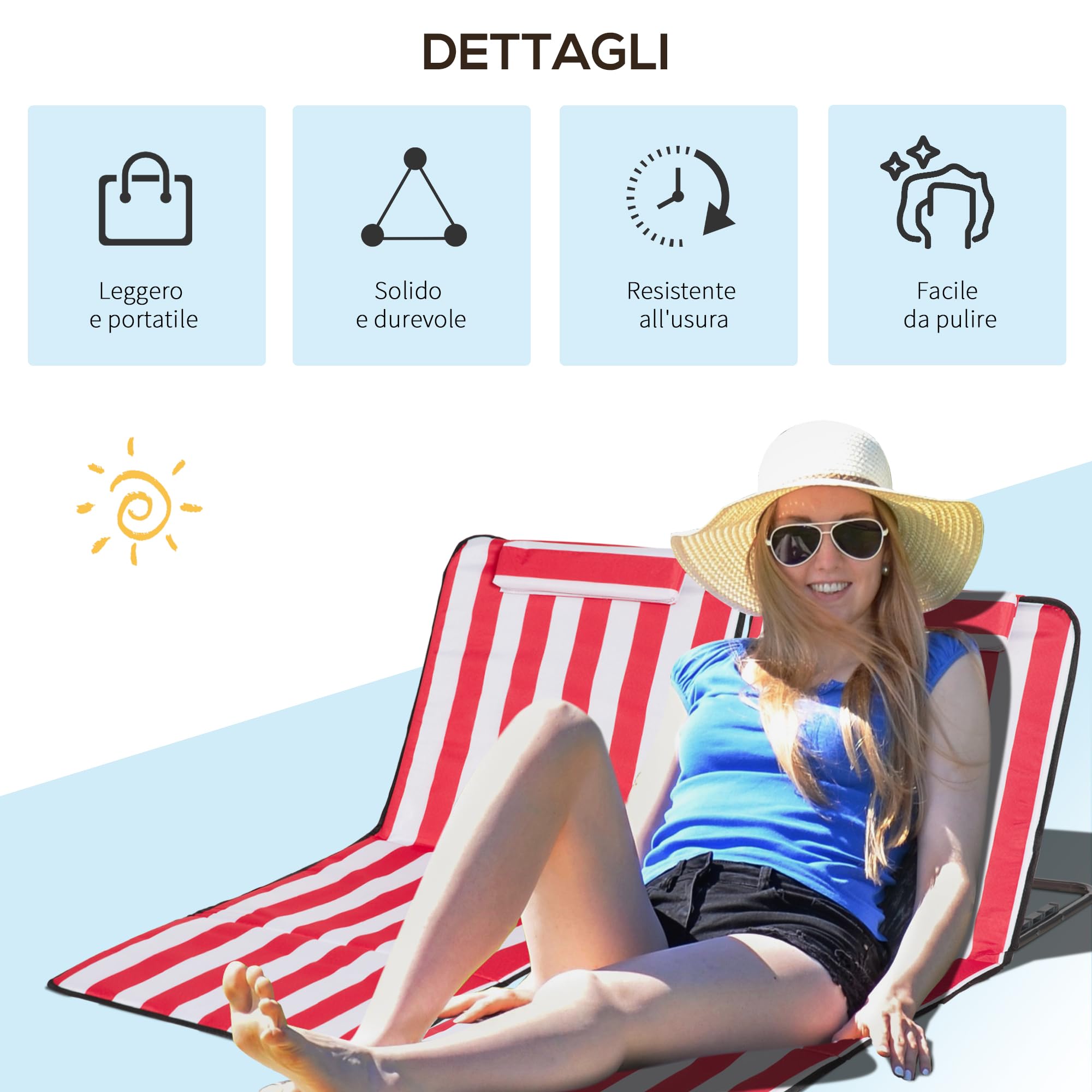 Outsunny Chaise Lounge de plage pliante Set de 2 Rouge et Blanc | Tapis de plage au sol, dossier réglable, cadre en acier, oreiller de tête, sac de transport, pour jardin, bord de lac