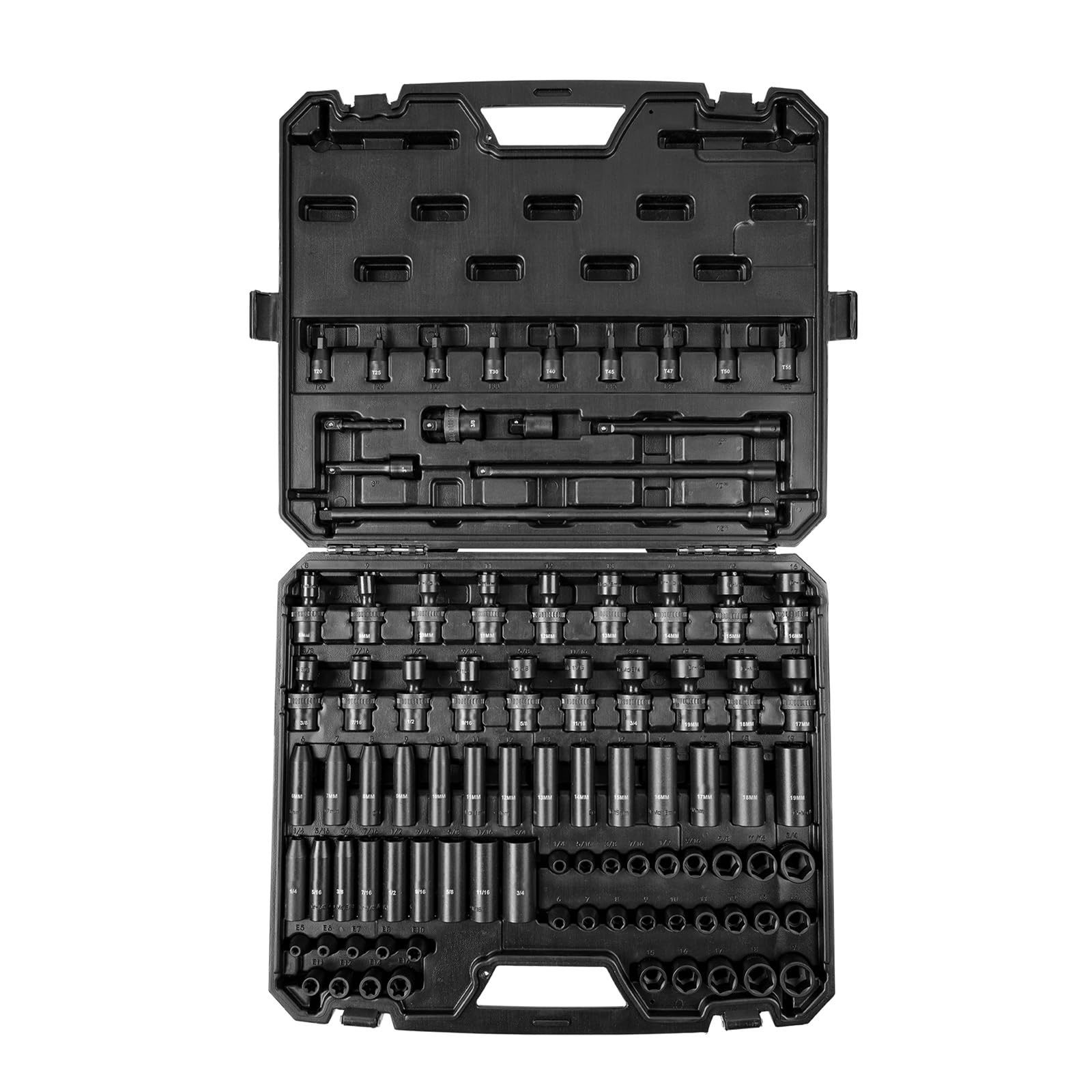 Jeu de 90 douilles à chocs 3/8 ", 1/4"-3/4" et douilles métriques 6-19mm