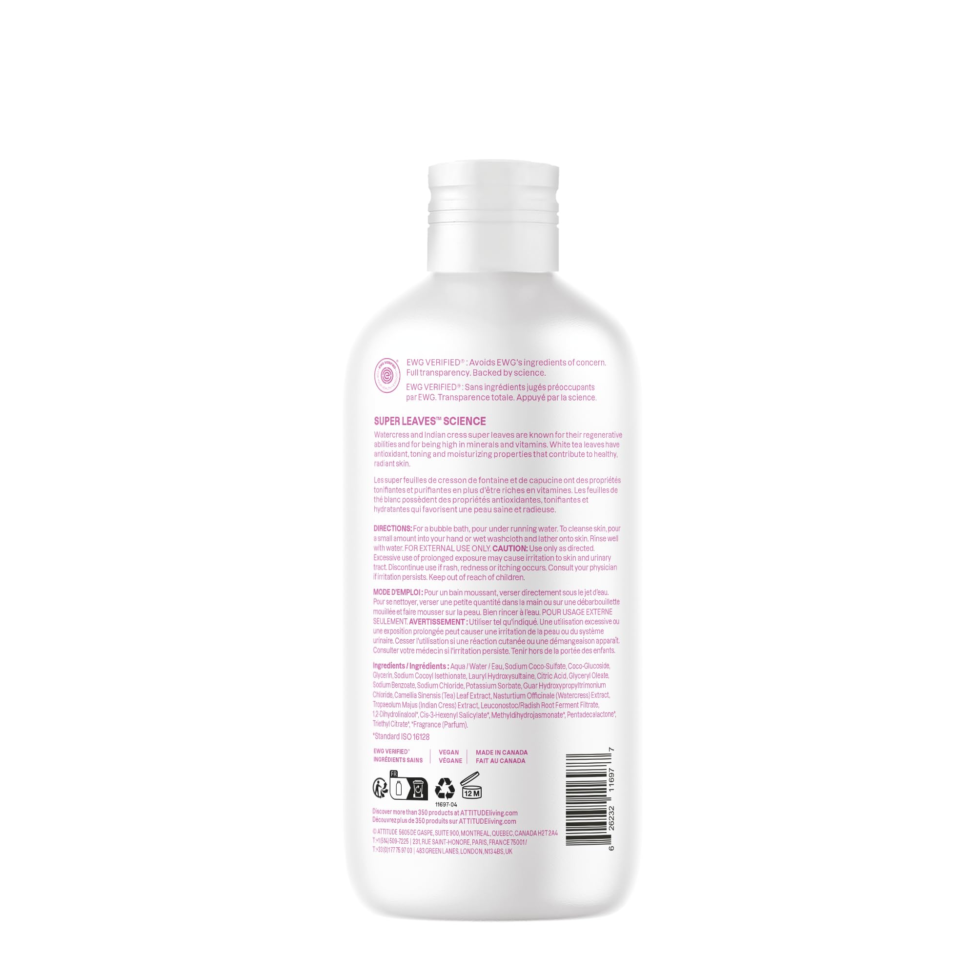 ATTITUDE Bubble Bath, EWG Verified, Plant and Mineral-Based, Dermatologically Tested, Vegan Body Care Products, Coconut & Wild Berries, 16 Fl Oz