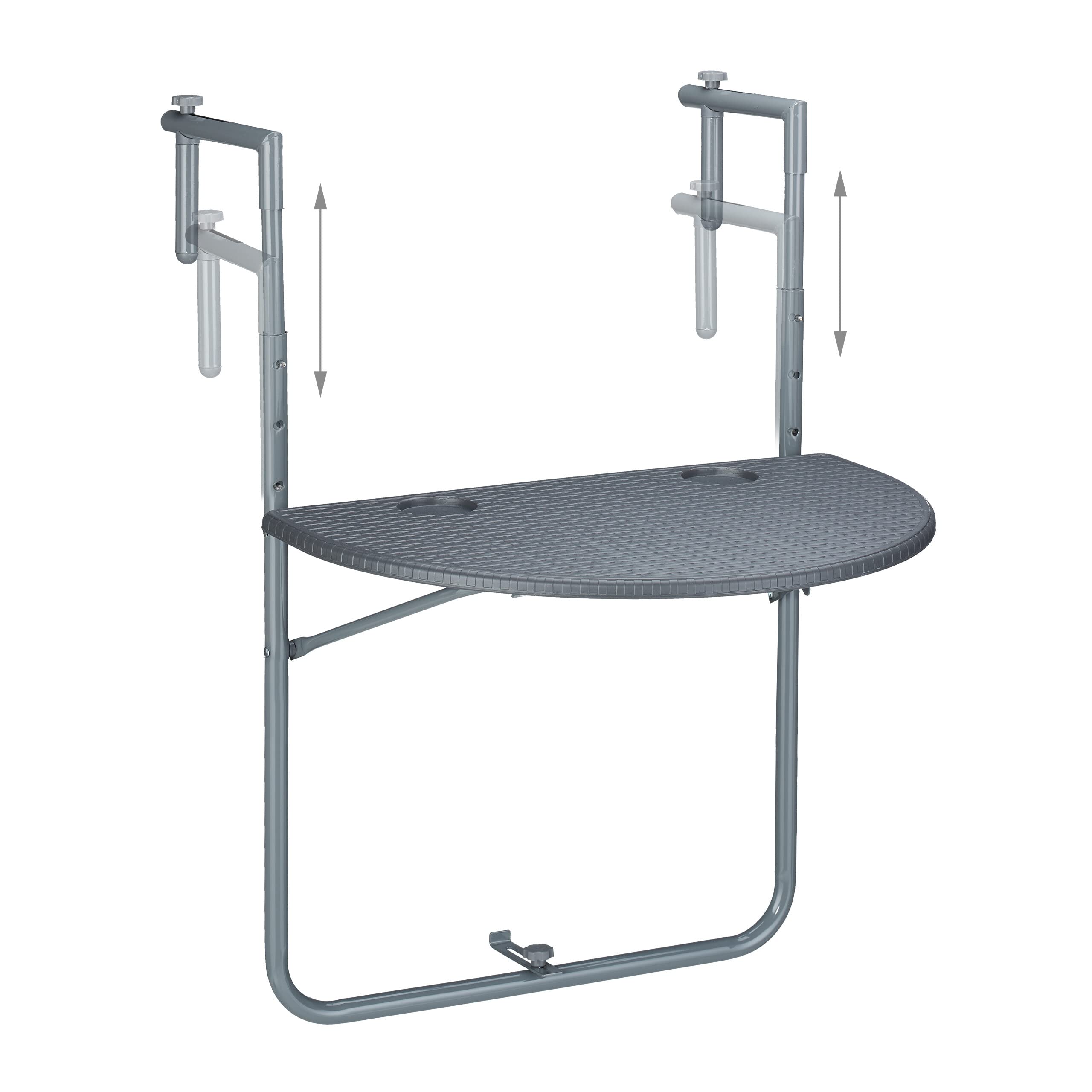 Relaxdays Tavolino da Balcone Pieghevole, 59,5 x 63 cm, Mini Tavolo Appeso, Regolabile in Altezza, Salvaspazio, Grigio