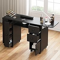 Vista 4 de Paddie Mesa de manicura con mesa extensible, mesa de escritorio de uñas para tecnología de uñas con soporte para bolsa de basura y cajón vertical