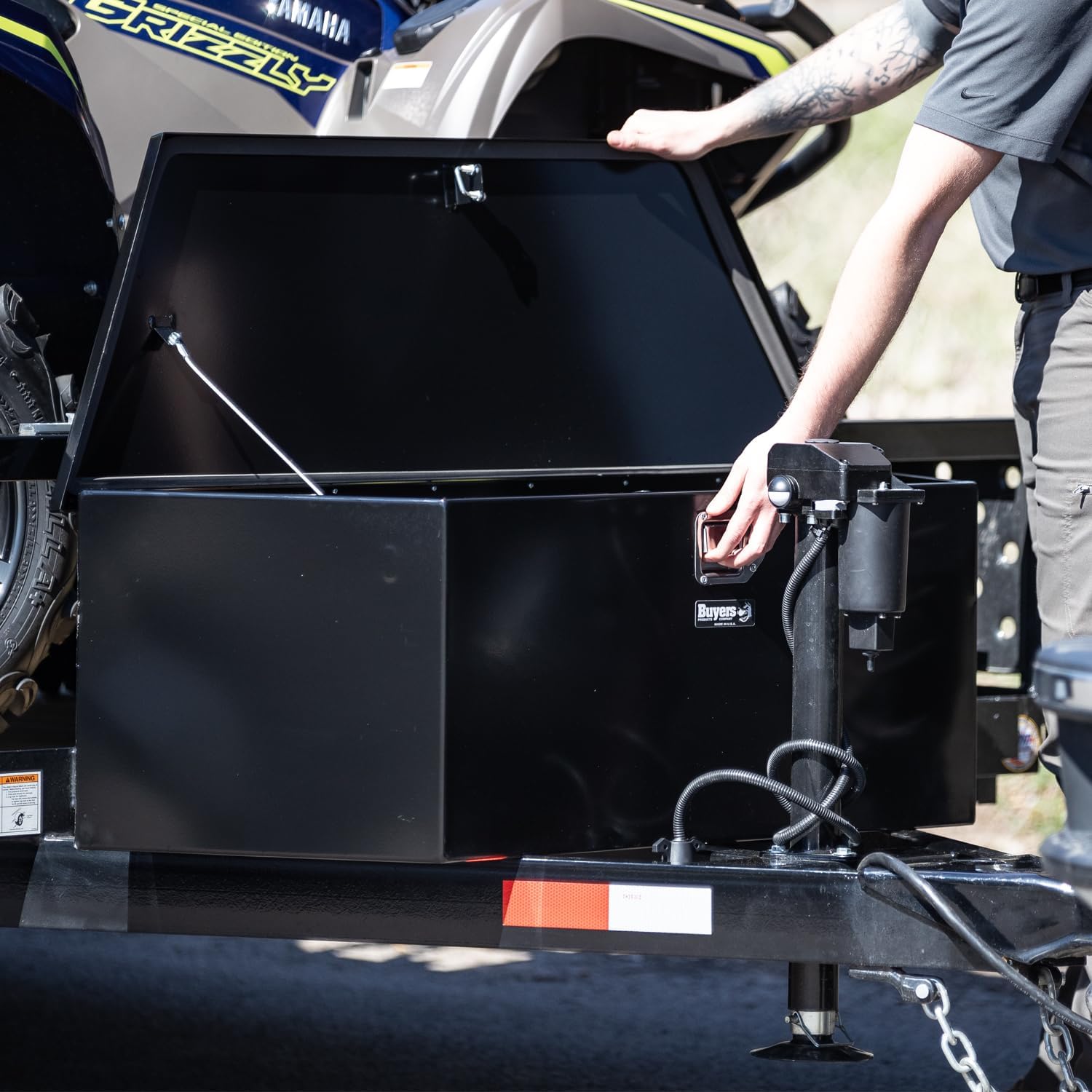 Buyers Products 1701280 Steel Trailer Tongue Box, 16.3 x 14.3 x 35.1 Inch, Black Gloss, Made In The USA, Trailer Tongue Tool Box For Storage And Organization, Trailer Storage Box