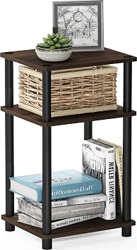 Furinno 11087CWN/BK Just Series 3-Tier Side Table, Corner Table, Columbia Walnut/Black, W 11.5 x D 13.4 x H 22.8 inches 29.2 x 34.0 x 57.9 cm