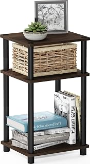 Furinno JUST Toolless 3-Tier Side Table, Open Shelf, Columbia Walnut | Soft-Corner, End Table, Night Stand, Bedside Table, fo