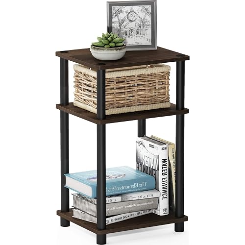 Furinno JUST Toolless 3-Tier Side Table, Open Shelf, Columbia Walnut | Soft-Corner, End Table, Night Stand, Bedside Table, for Living Room, Bedroom, Bathroom