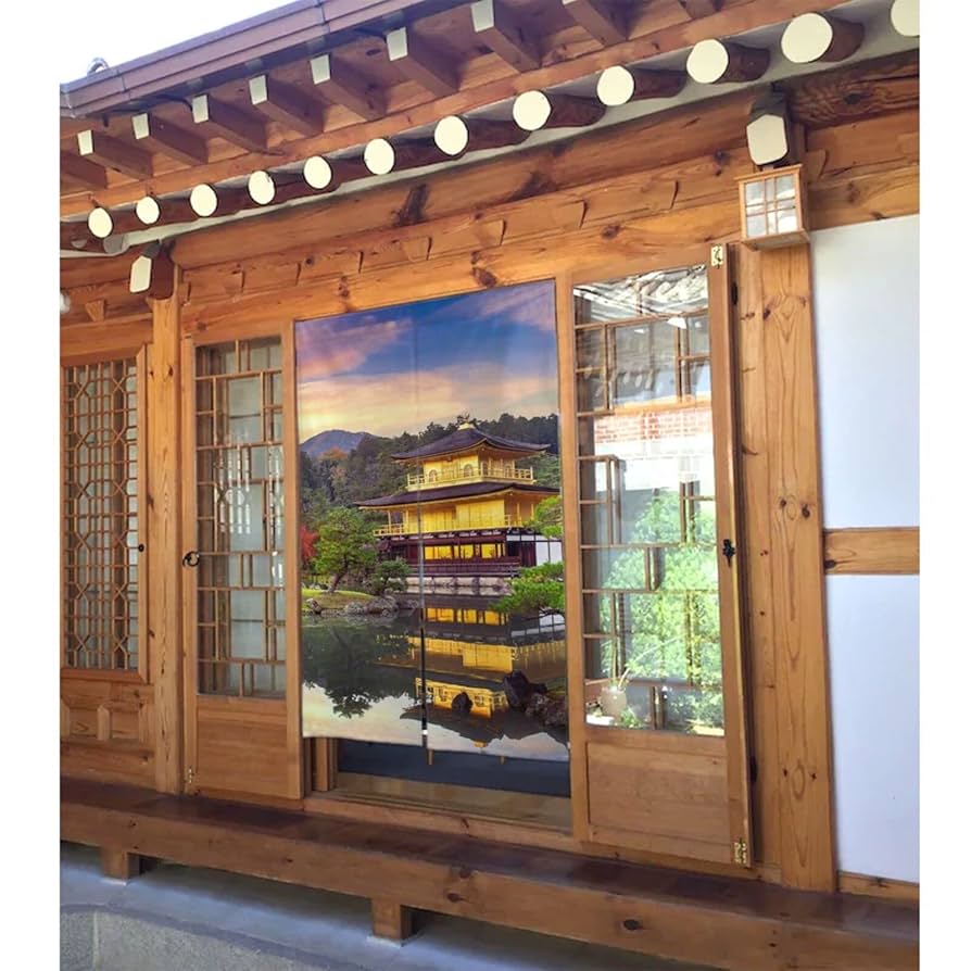 Amazon｜豪華な金閣寺（京都） のれん 仕切り 目隠し 遮光 布