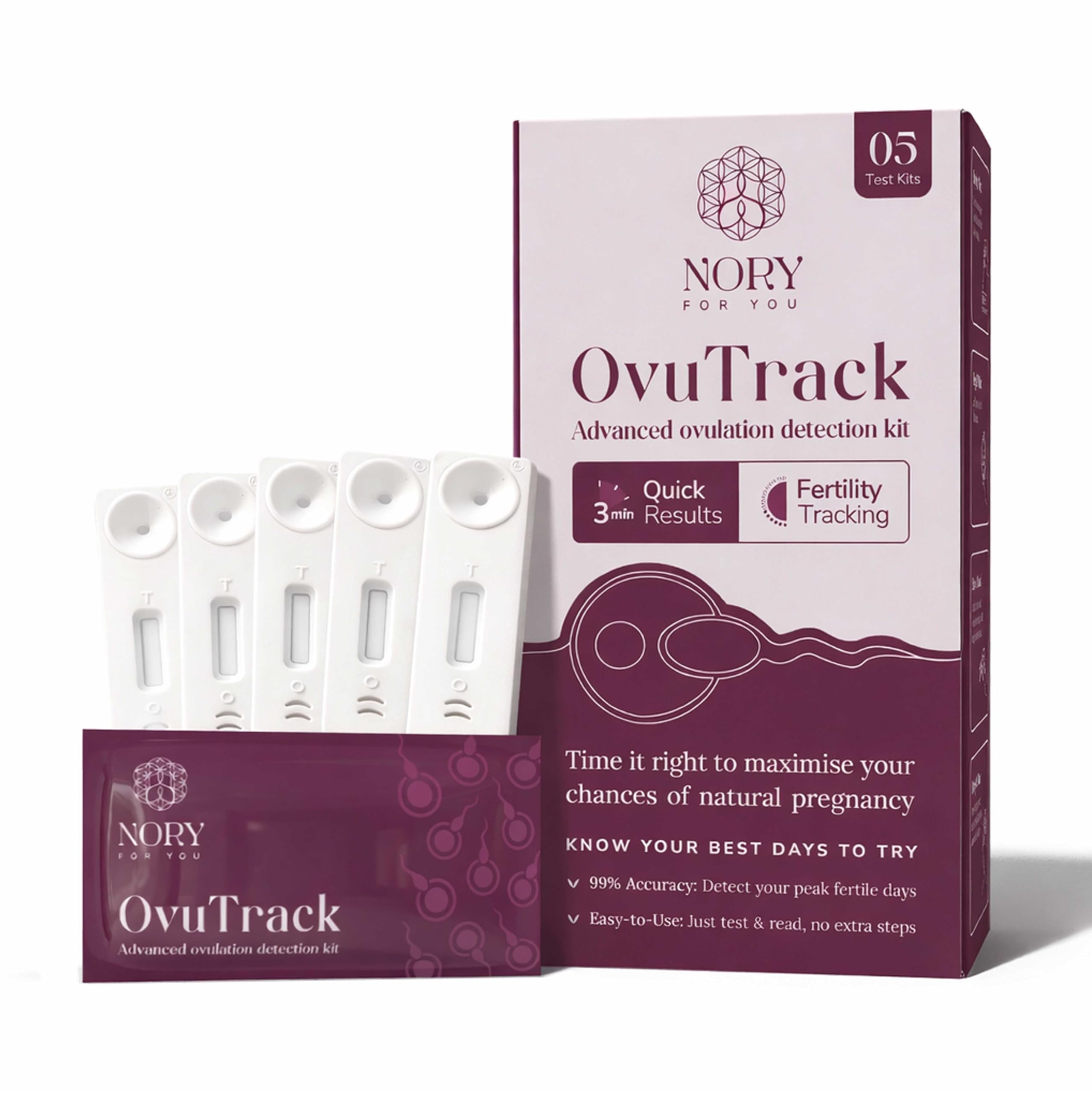 Nory Ovulation Test Kit Combo of 5 Strips for Women Family Planning to get Pregnant Naturally, Early Detection for Female Fertility Baby Conceive Predictor for Home