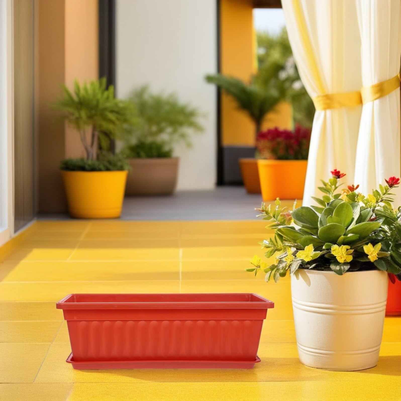 Toyvian Lot De 2 JardinièRes Rectangulaires en Plastique avec Soucoupes 19.29X7.48X5.51In Pots De Fleurs pour Balcon FenêTre Jardin Et Terrasse - Bac Long LéGer pour LéGumes Et Fleurs