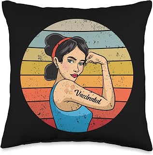 Retro Fully Vaccinated Woman Funny Vaccine Shot Celebration Throw Pillow
