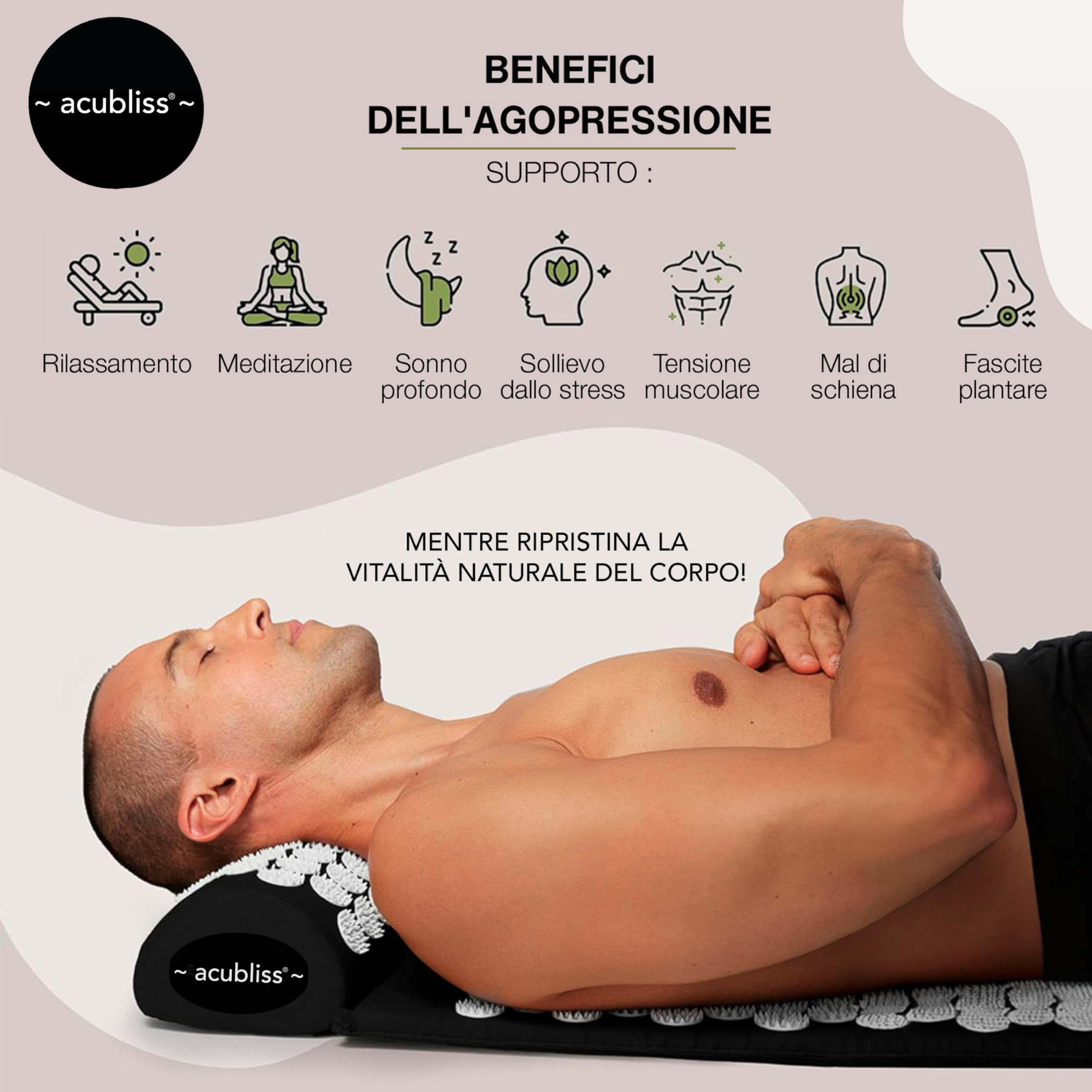Digitopressione Tappetino, Cuscino e Cinghia Set per Collo e Schiena Dolore Sollievo, Aumentata Energia, Rilassamento, Trasporto Borsa, Blu