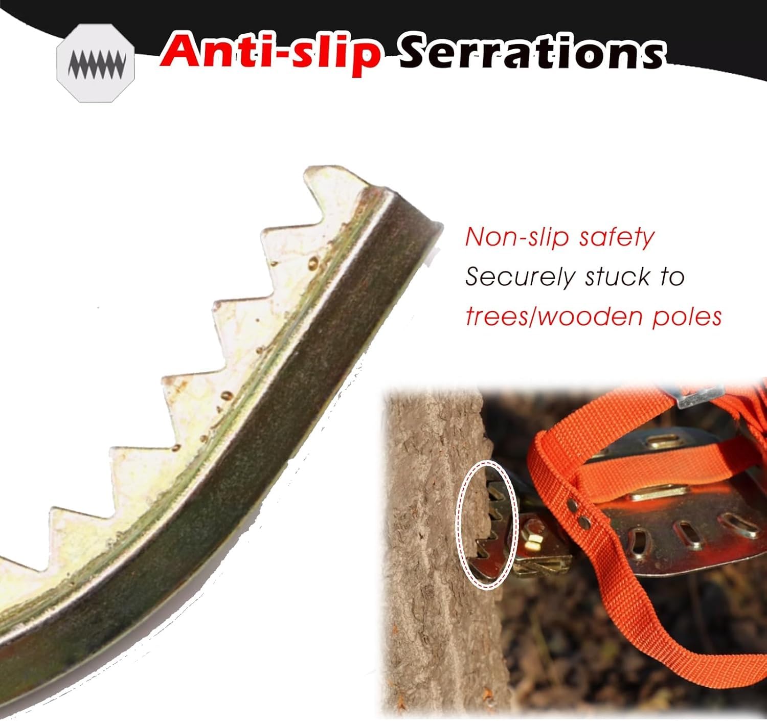 Hochleistungs-Baumsteigeisen, Tragkraft 150 kg, verstellbare Steigeisen aus Manganstahl für Stangen- und Obstpflücken, rutschfeste Gummierung, ergonomisches Design für sicheren Aufstieg