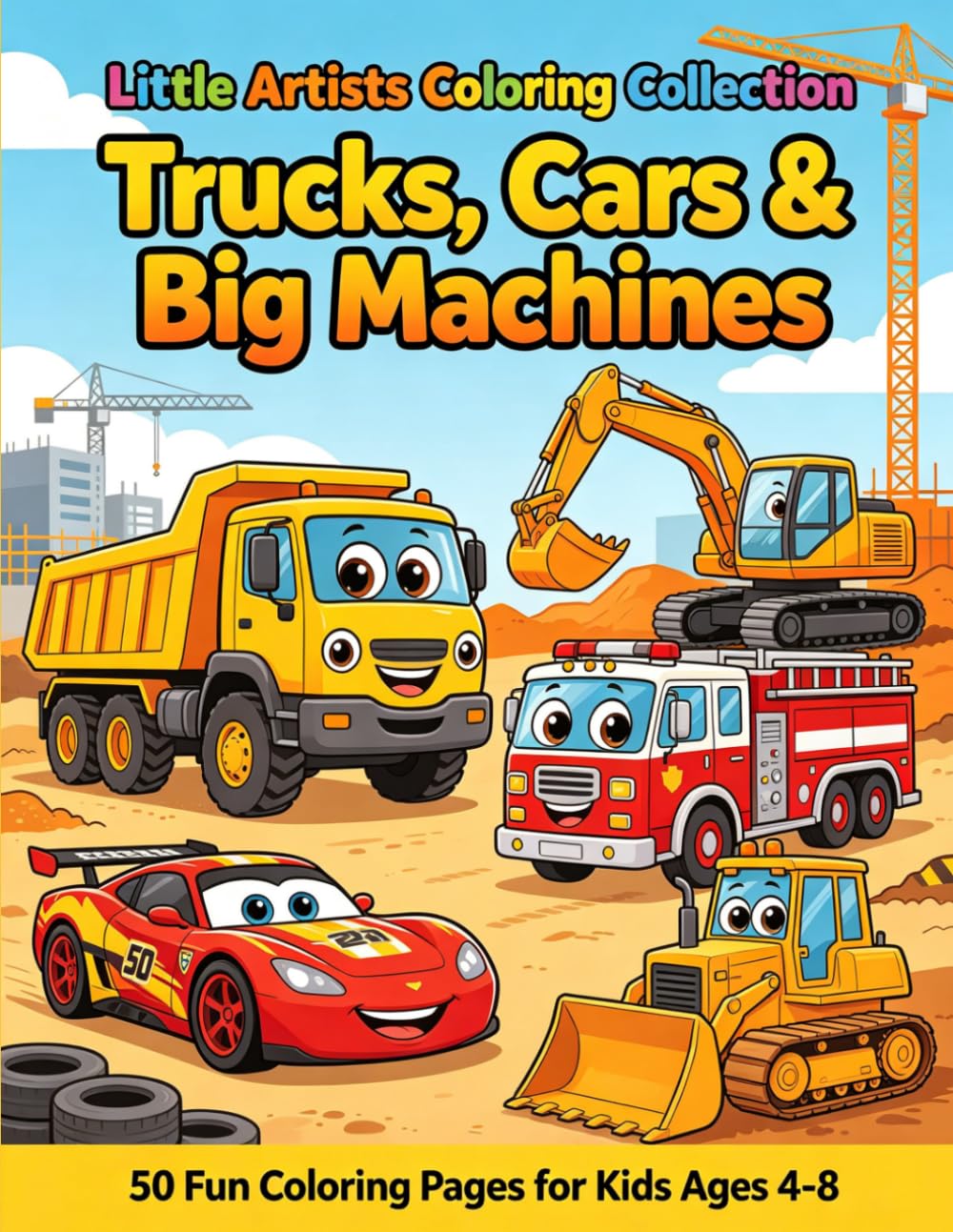 Trucks, Cars & Big Machines: Kids coloring book (Little Artists Coloring Collection)