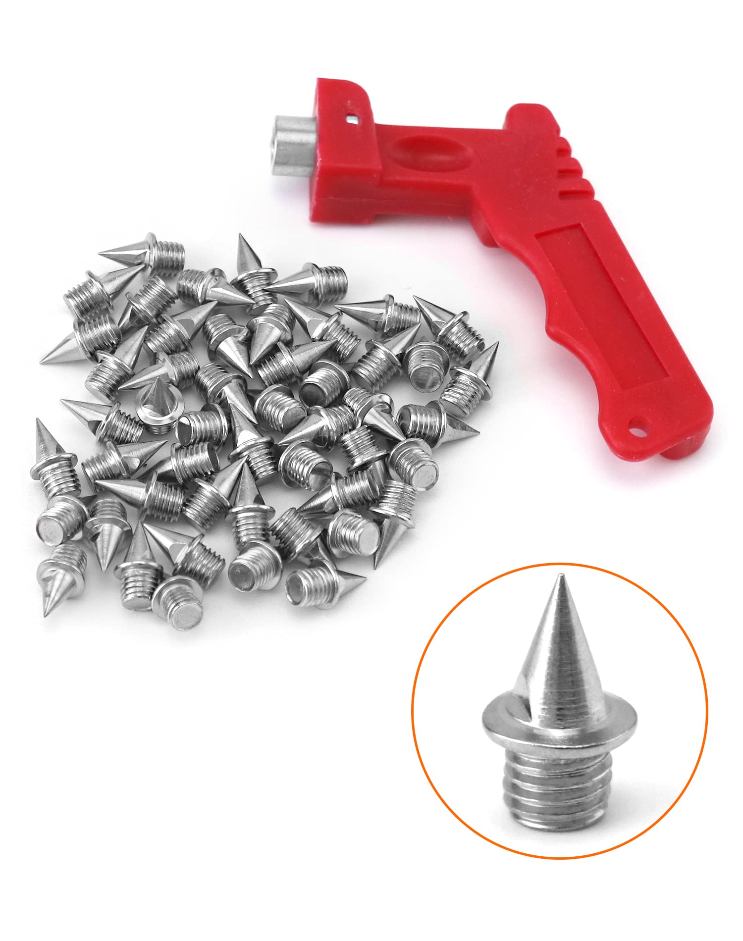 QWORK® 50 szt. Stalowe gwoździe z kolcami z kluczem do butów do sportów lekkoatletycznych, 1/4 cala 6 mm, srebrne