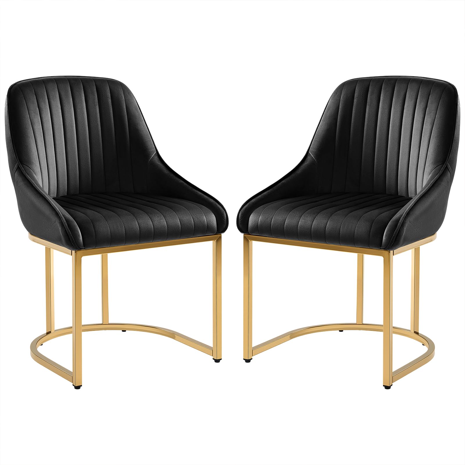 Warmiehomy Set of 2 Dining Chairs Black Luxury Comfy Velvet Kitchen Chair with Back and Gold Leg, Accent Chairs for Dining Room Living Room Bedroom Office