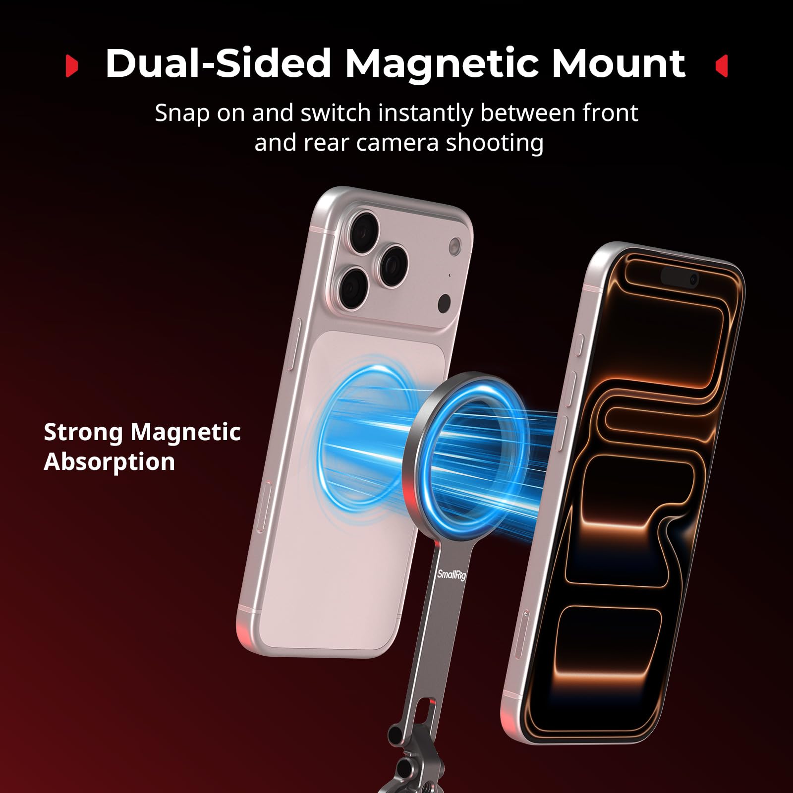 SMALLRIG Treppiede Magnetico Doppio per Telefono, Impugnatura in Metallo per Supporto Cellulare con Filettatura, Supporto Regolabile a 270°, Mini Treppiede Tascabile per iPhone 17/16/15/14/13 -5649