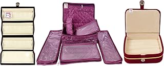 atorakushon Combo Satin Purple Make-Up Pouch Jewellery Box 4 Pouch 1 roll Bangle Bag with Velvet Cream Ring & Earring Folder Jewellery Organizer/Storage Box