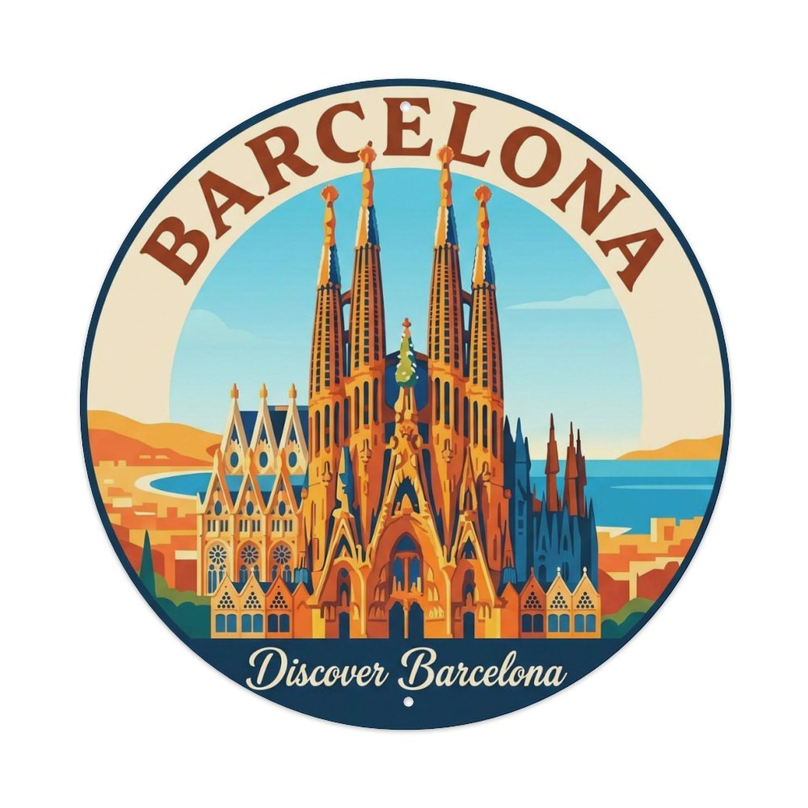 Vintage Travel Sagrada Familia Barcelona Metal Tin Sign Plaque