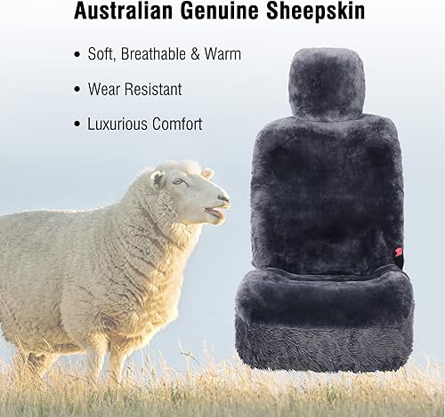 Miniatura 14 de Leader Accessories 1pcs Genuino piel de oveja cubierta de asiento para coche SUV camión bajo/alto asientos delanteros champán