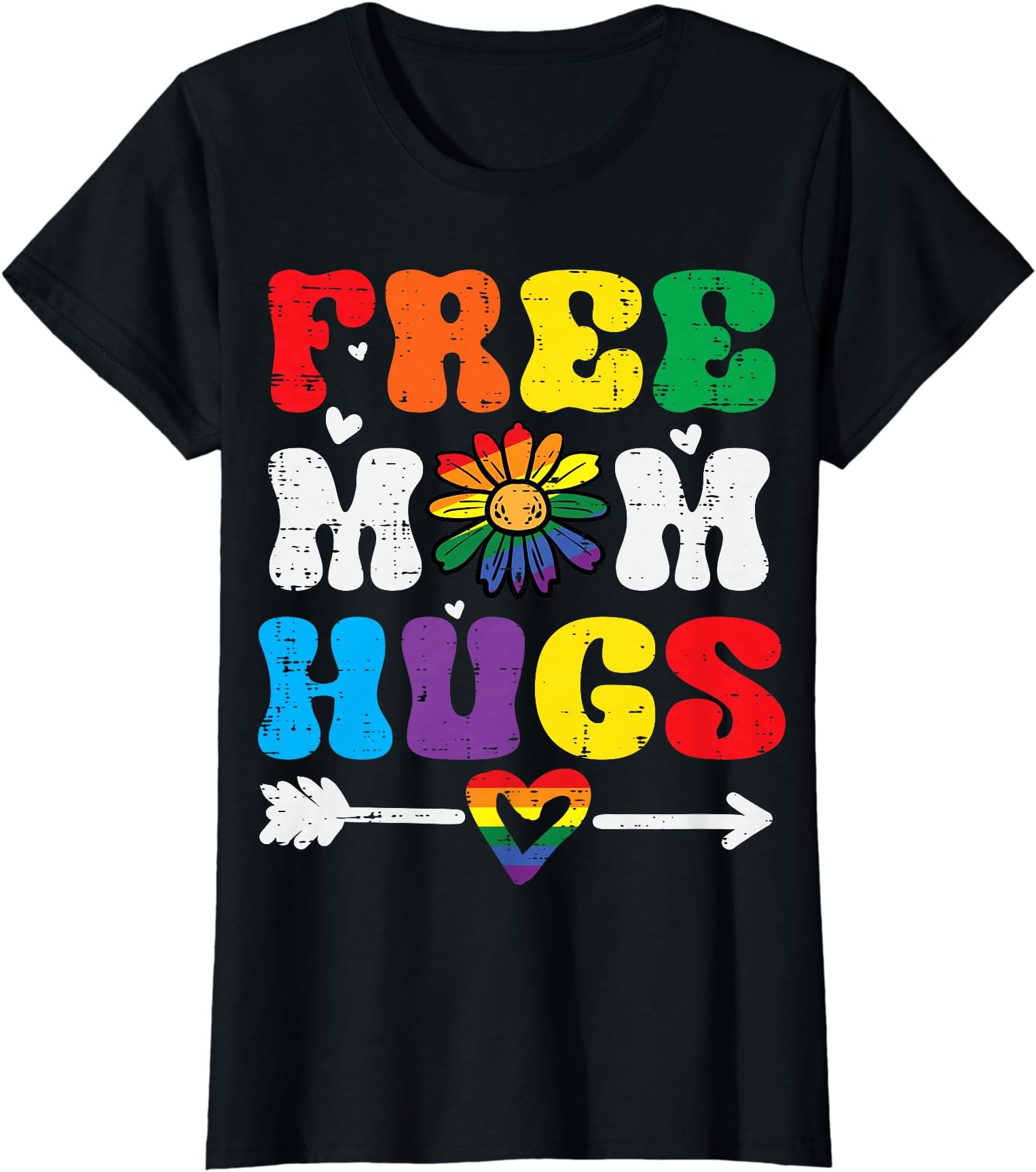 Gay Pride Free Mom Hugs Rainbow Flag LGBTQ Ally Mama Women T-Shirt