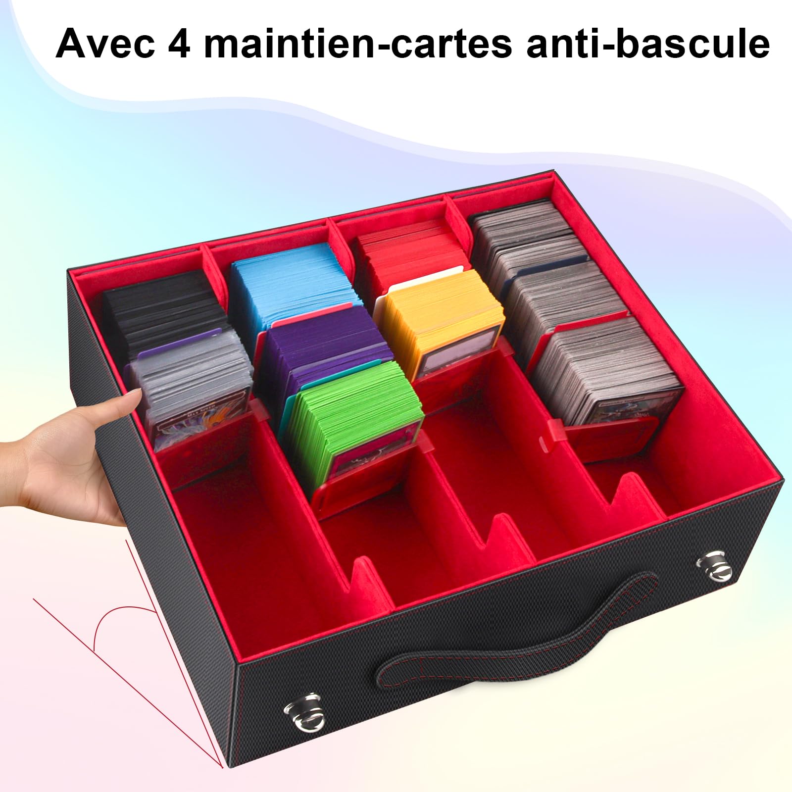 Commander Boite Rangement Carte pour Magic The Gathering(MTG)/ TCG/YuGiOh | Deck box avec Commander présentoir avec poignée de transport & 4 bouchons & 24 intercalaires
