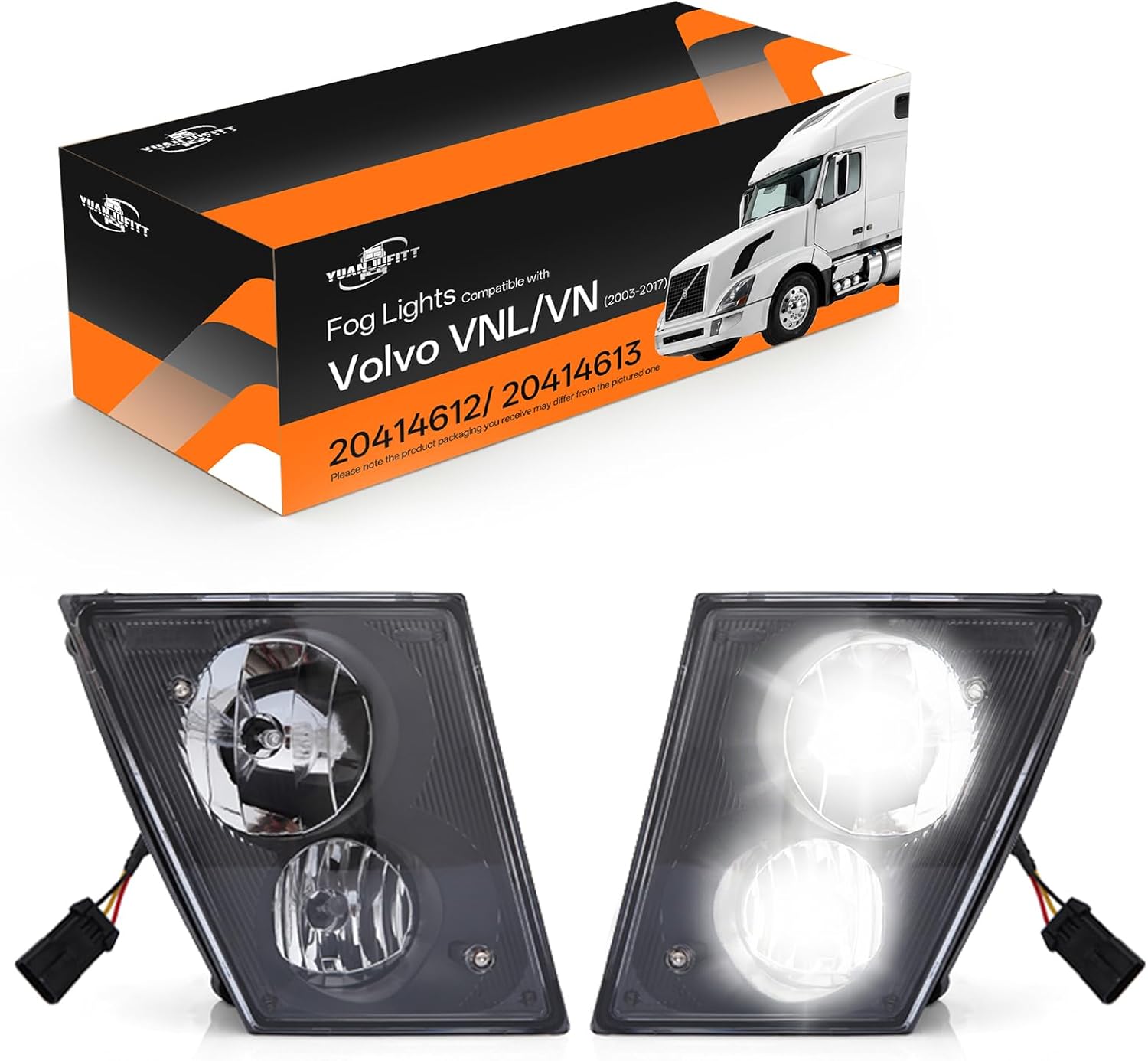 2pcs Fog Lights for Volvo VNL VN 2003-2017, Front Fog Light Assembly Fog Lamp Daytime Runing Lamp Waterproof Clear Replace Trucks Accessories (A Pair) 20414612、20546117、20737496、82780939