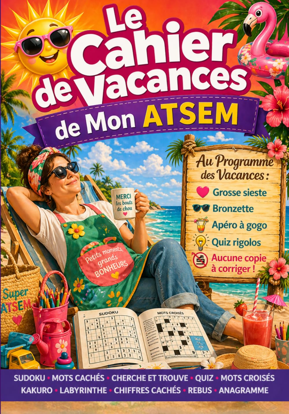 Le cahier de vacances de mon ATSEM: Plus de 100 jeux et activités tout en couleurs — mots mêlés, sudoku, quiz, mots croisés, labyrinthes et bien plus ... pour une ATSEM pour la fin d'année scolaire