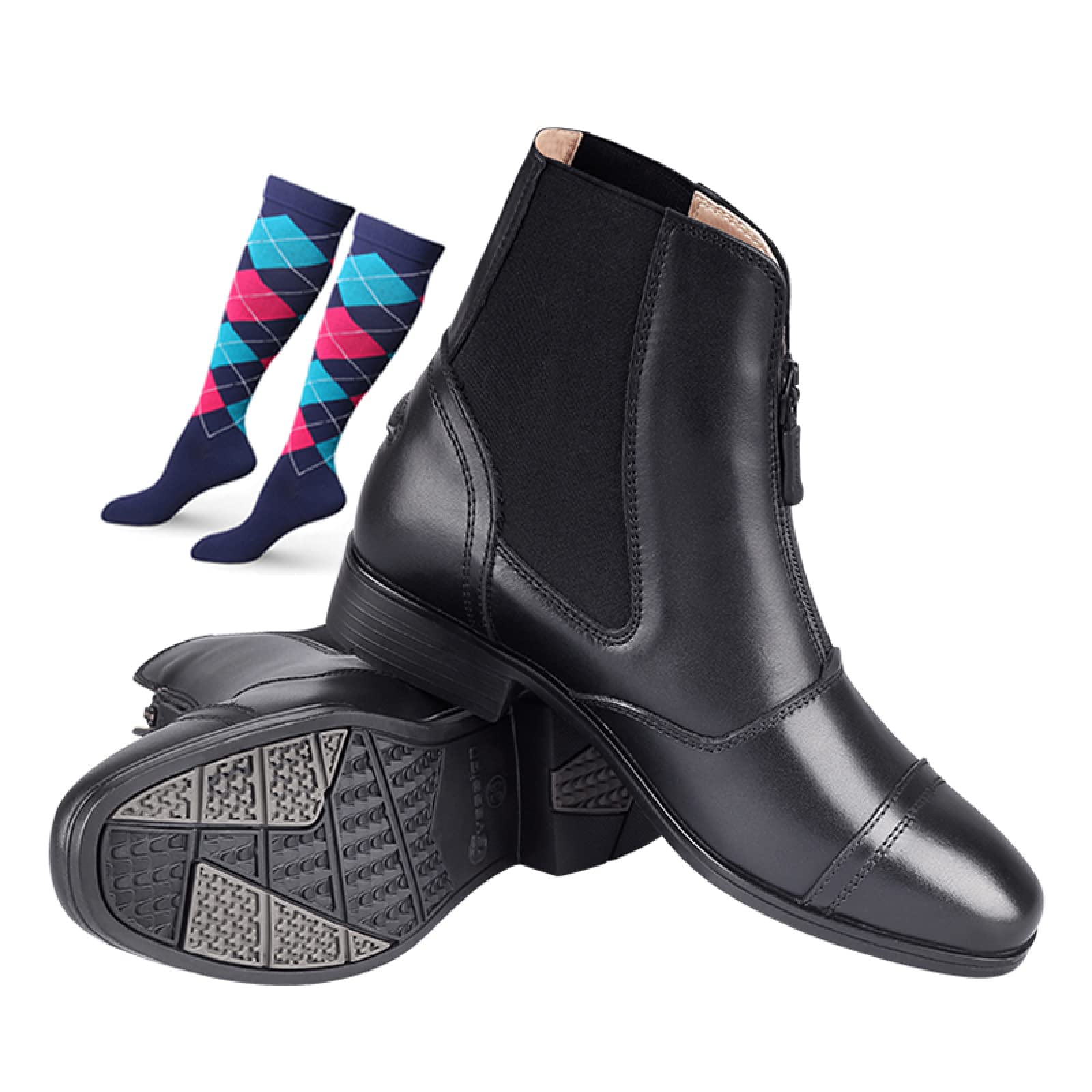 LEBEE Stivali da Equitazione Pelle Bovina con Cerniera Scarpe da Passeggio Antiscivolo Forniture equestri,Black-41