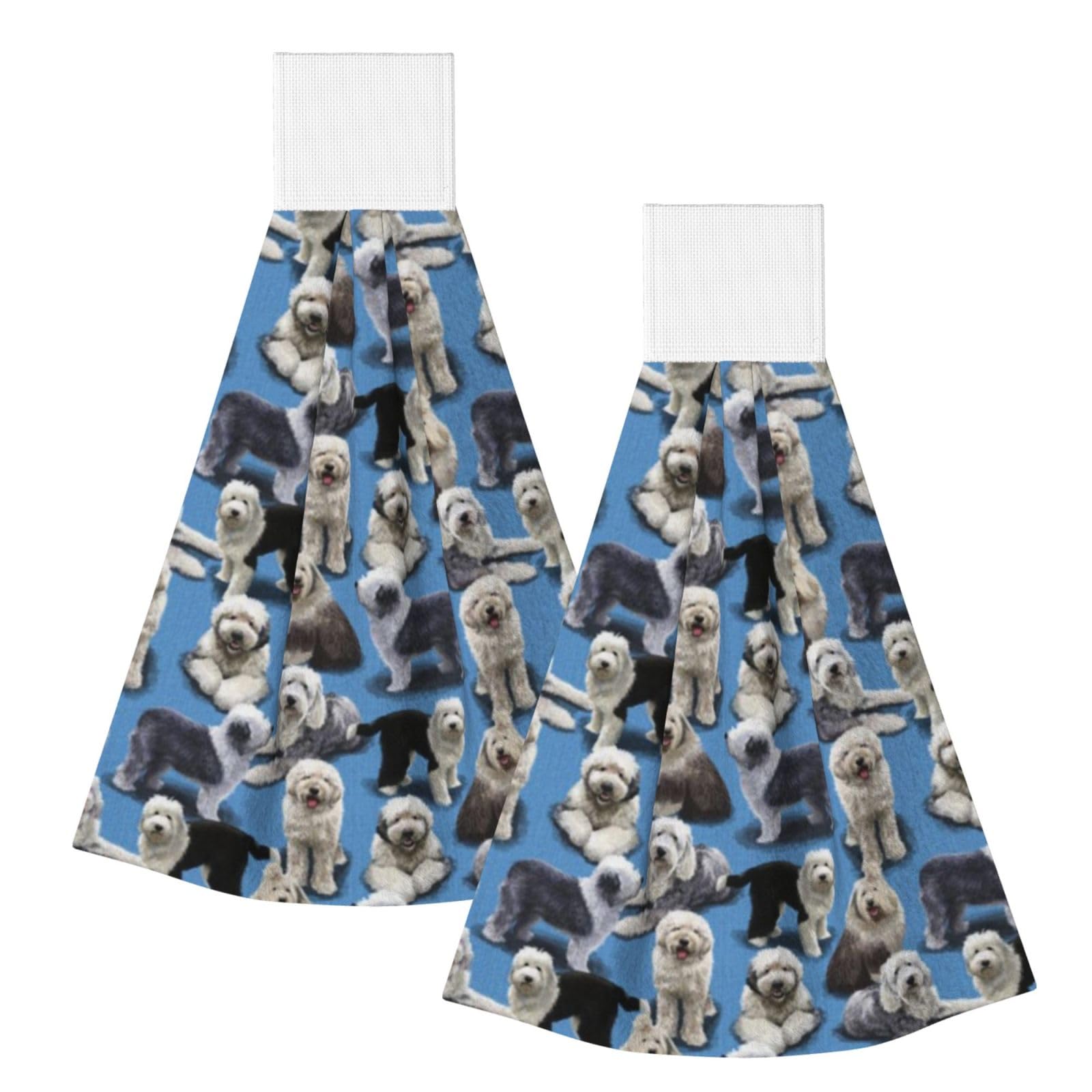 DOPKLNA Old English Sheepdog, 2 Pcs Hanging Coral Fiber Hand Towels for Bathroom, Absorbent Kitchen Towels