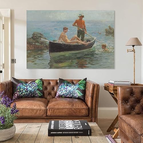 Miniatura 3 de Henry Scott Tuke - Póster de 1913 con texto en inglés "The Orange Jersey", pintura decorativa en lienzo para pared, para sala de estar, dormitorio,