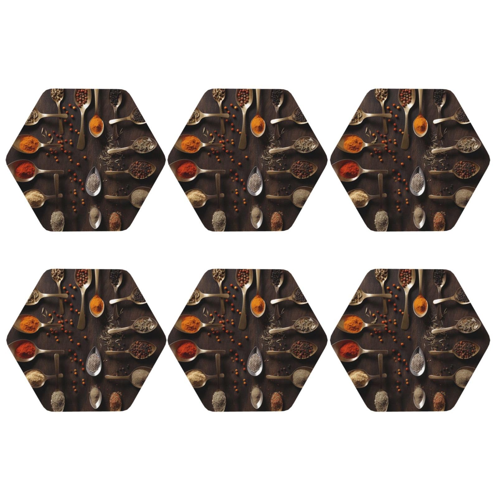 6pcs Leather Coasters for Drinks, Various Spices Drink Coasters for Tabletop Protection, 4" Cup Coasters for Coffee Table Decor, Non-Slip Drinking Cup Mat for Hot Or Cold Drink