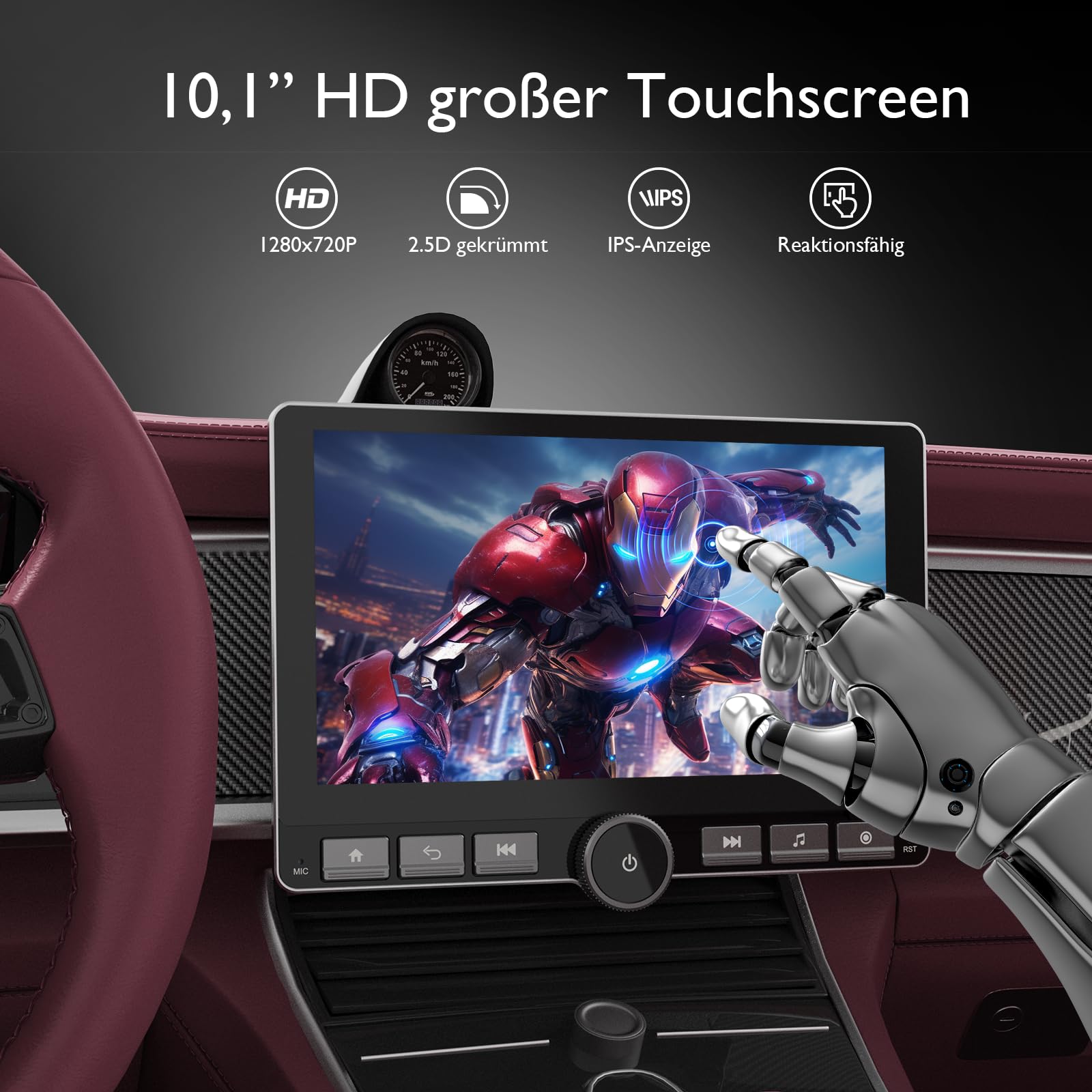 Haudio 360° Drehbares Autoradio, 1 Din DSP Autoradio, 10,1 Zoll IPS Bildschirm mit Carplay & Android Auto, Car Play mit Rückfahrkamera, Mirror Link, Sprachsteuerung AM/FM/RDS Radio mit Taste 2+64G