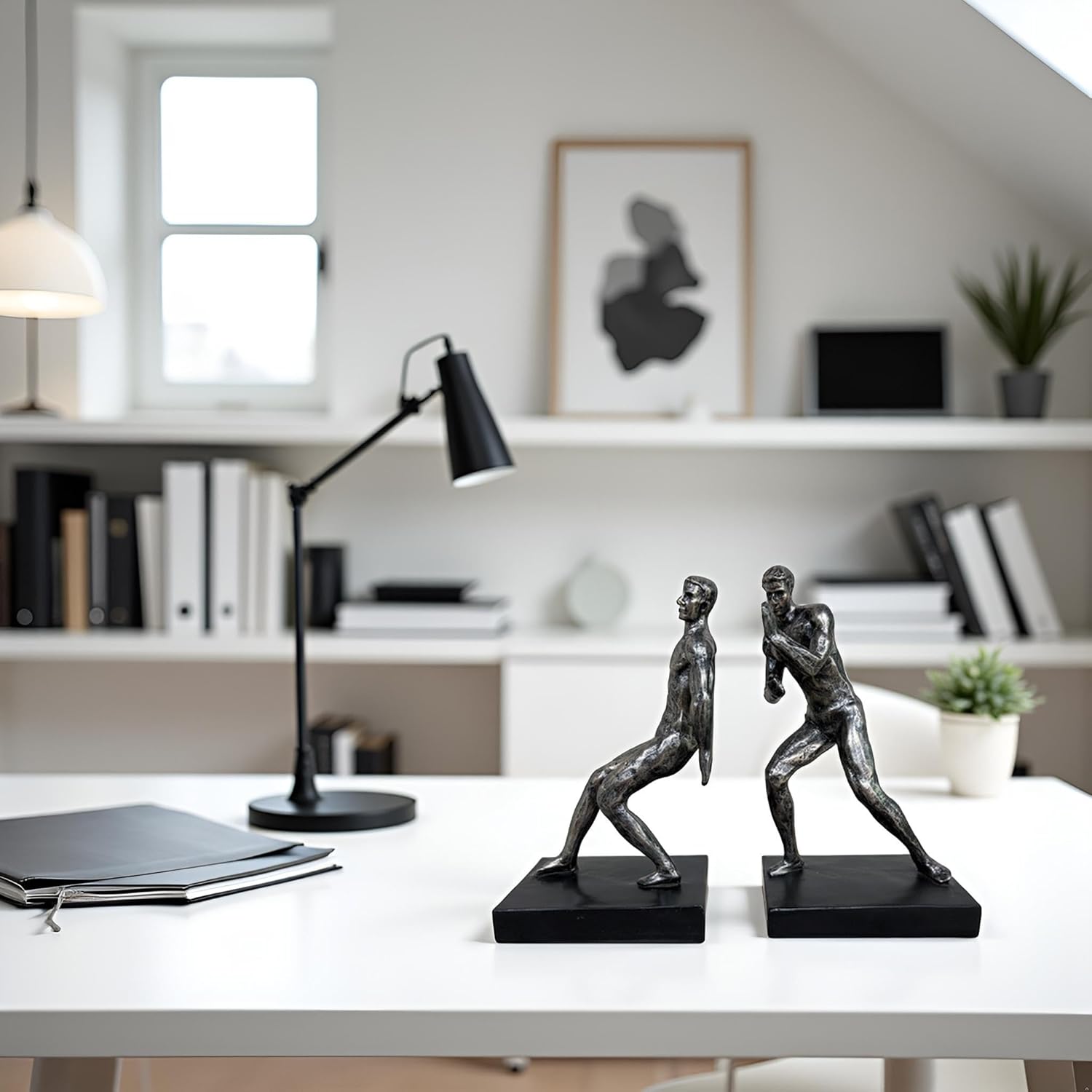 Abstract Sculpture Book Ends Decorative Bookends for Shelves, Modern Figure Bookends for Bookshelf Decor, Decorative Book Stoppers for Home Office Library