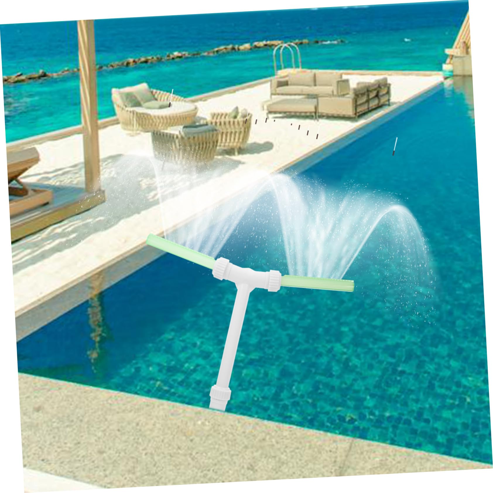 Fuente de Doble Cabeza Plástico Blanco, para Piscina y Estanque