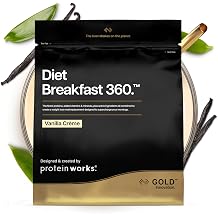 Protein Works Diet Breakfast 360 - GOLD Innovation Healthy Meal Replacement Shake for Travel Supports Weight Loss with Caffeine Low Sugar Vanilla Cream 9 Servings 500 g