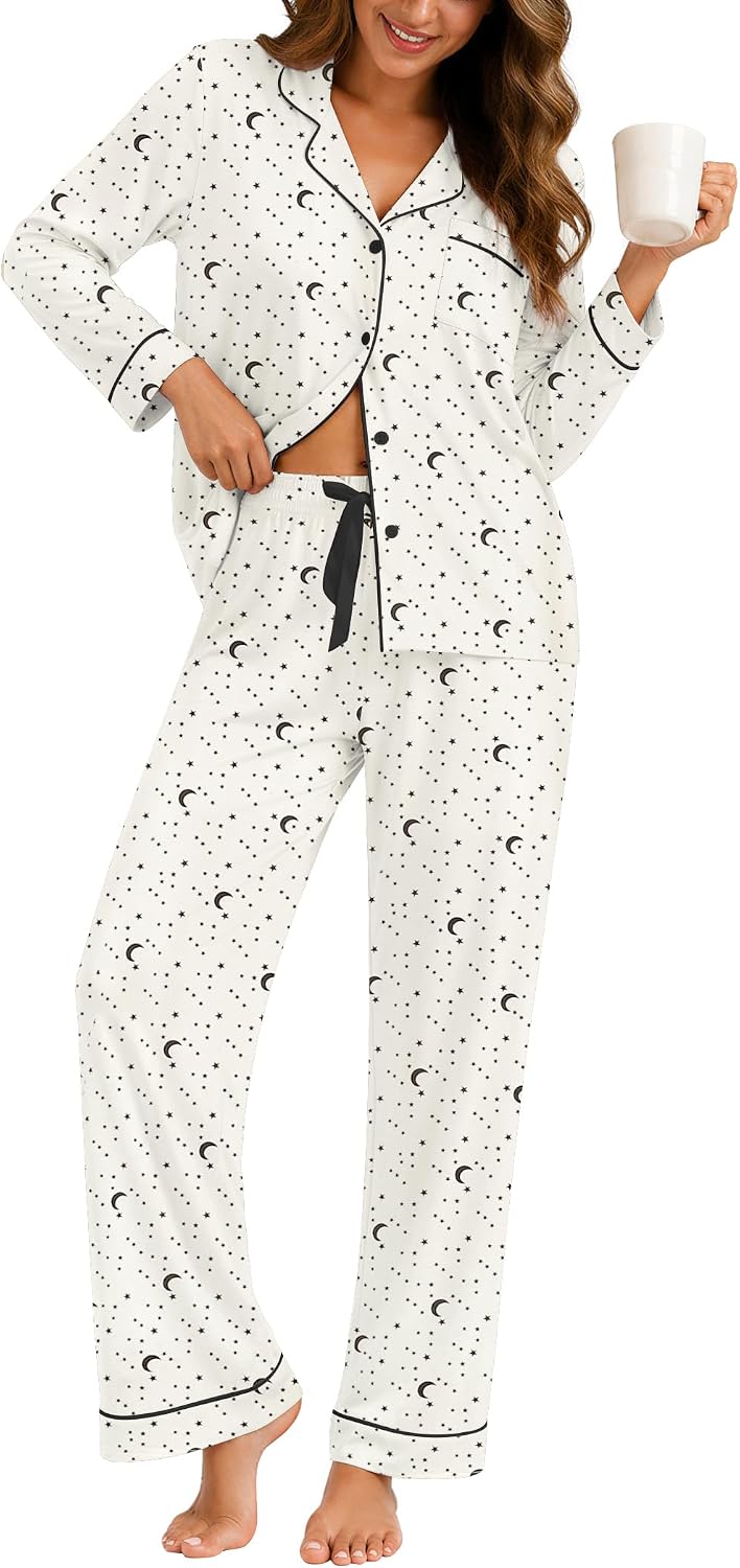 ZMJ Womens Pajamas Sets 2 Piece Long Sleeve and Pant Pj Sets Button Up Sleepwear