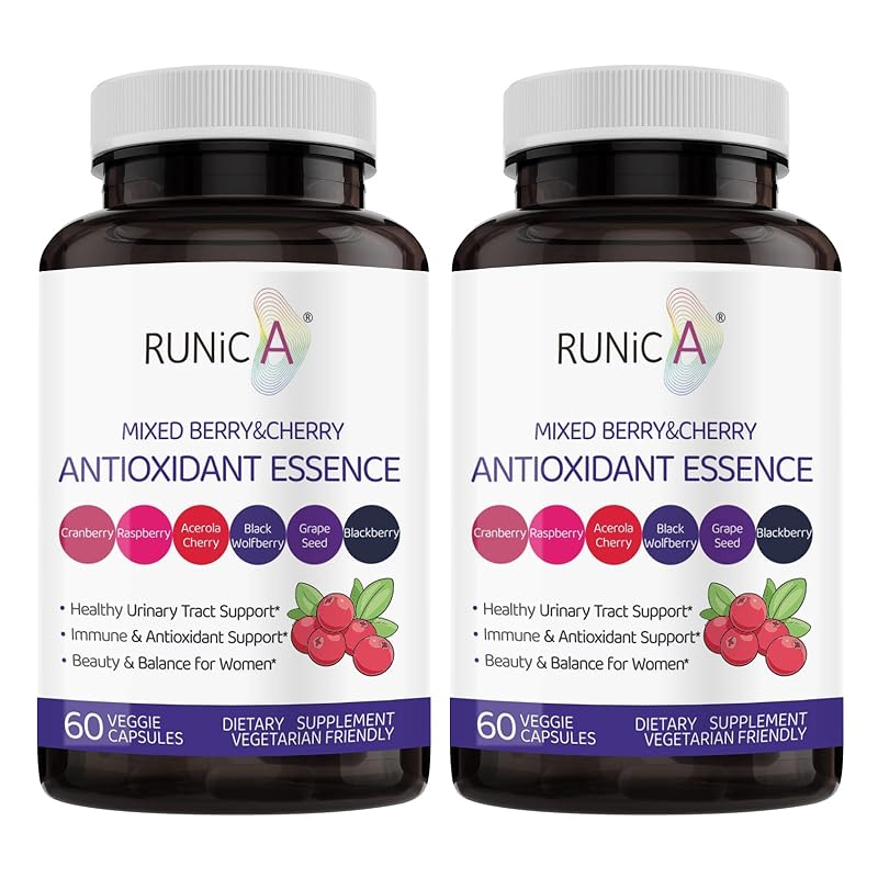 RUNICA Suplemento de Cranberry com 6 frutas vermelhas, 120 cápsulas veganas