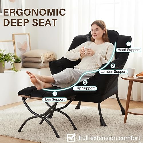 Miniatura 16 de Welnow Silla Lazy con otomana, moderna silla de descanso con reposabrazos y un bolsillo lateral, sillón para sofá de ocio, sillón de lectura